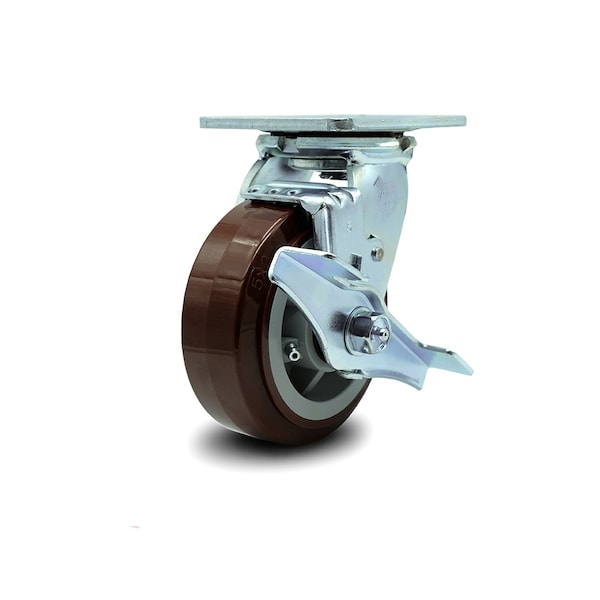 5 Inch Polyurethane Swivel Caster with Roller Bearing and Brake